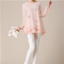 13春夏新款日韩女装长袖雪纺连衣裙打底裙立体蝴蝶结短裙