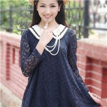 秋冬雪纺上衣长袖日系女装蕾丝衫宽松短款连衣裙双层娃娃领批发