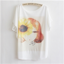 2013早春新款向日葵女孩日韩版女式蝙蝠衫短袖宽松T恤批发A6616