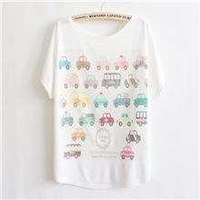 2013早春新款女装日韩版休闲可爱小汽车蝙蝠衫T恤批发A5942