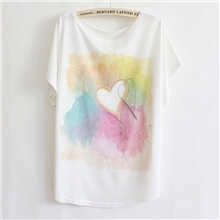 2013早春新款日韩版爱心涂鸦休闲女式蝙蝠衫宽松短袖T恤批发7096