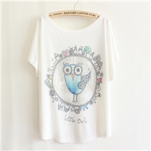 2013新款夏季日韩版卡通小鸟女式宽松蝙蝠衫短袖女式t恤批发0507