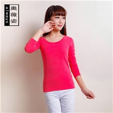 新款圆领羊毛磨毛打底衫女式打底衫长袖纯棉t恤韩版打底衫批发
