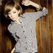 3503#韩版女装秋装新款竖条纹长袖衬衫女士长袖衬衫衬衣