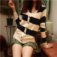 日韩版秋装新款长袖女士针织衫批发毛衣条纹开衫小外套女装批发