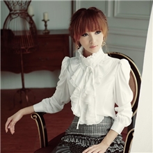 1020#韩版宫廷长袖气质立领系带荷边叶品质女衬衫衬衣