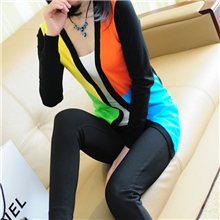 好品质韩版2013秋穿新款女士针织衫开衫修身长袖拼色针织衫开衫