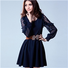 爆款日韩版女装代理加盟正品韩版新款蕾丝雪纺秋款长袖连衣裙批发