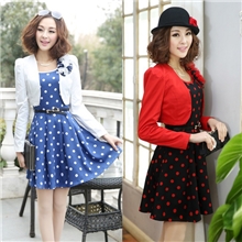 秋装女装修身两件套圆点OL甜美连衣裙(送腰带和领花）免费代理