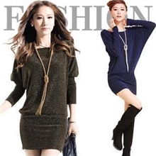 日韩女装2013秋冬修身显瘦包臀长袖大码打底蝙蝠袖新款连衣裙