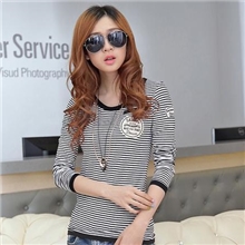 外贸原单女装2013秋装新款正品圆领修身条纹女士打底衫长袖t恤