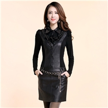 秋装新款时尚女装韩版正品修身PU皮裙包臀长袖连衣裙送腰带
