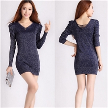 【伙拼】女装新品金丝针织衫韩版修身气质长款包臀打底针织衫薄款