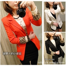2012春秋新款瑞丽日韩女装豹纹翻边单扣修身垫肩小西装
