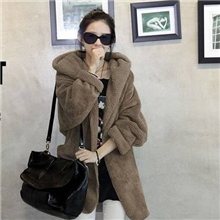 987#秋冬新款瑞丽日韩女装秋冬女装斗篷带帽毛绒加厚外套大衣