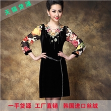 2013秋冬季新款大码女装批发正品牌刺绣丝绒连衣裙欧美外贸女裙子