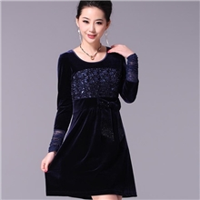 欧美高端新款连衣裙秋季大码女装进口绒裙中老年妈妈装品牌服装