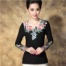 女装宽松上衣中老年绣花打底长袖女t恤淘宝货源一件代发女装S10T