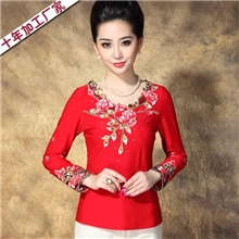 大码女装宽松上衣2013秋装韩版复古长袖品牌刺绣t恤一件代发S04T