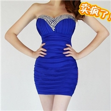 热销现货欧美抹胸镶钻褶皱夜店连衣裙礼服3933广州外贸