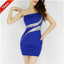 爆款9月单肩褶皱镶钻美人鱼线条包臀性感夜店连衣裙伴娘小礼服