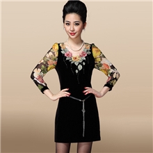 秋冬季新款外贸女装批发欧美品牌正品丝绒长袖连衣裙大码欧洲站