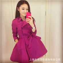 赤东莎莎秋装气质名媛款蓬蓬裙摆外套风衣大衣批发女