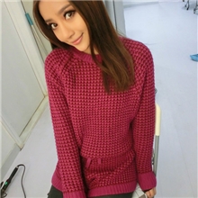 赤东莎莎实拍圣诞巨献大C玫红羊毛针织套装