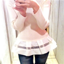 赤东莎莎气质秋装蓬蓬摆羊绒套头针织针织衫批发女