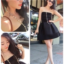 赤东莎莎独家左岸潇6月28日优雅高贵小香风抹胸礼服连衣裙