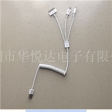 USB一拖三弹簧线苹果5S车载充电线一分三充电数据线