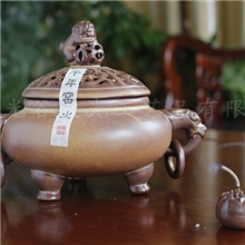 紫陶香炉香熏香炉单狮双耳吊环吉祥炉三足富贵炉茶道零配茶具