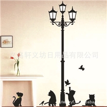 三代透明PVC创意自粘贴纸路灯下的猫DM57100