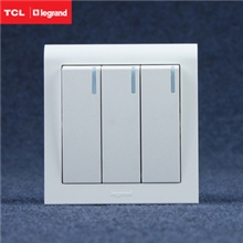TCL罗格朗开关插座K5白色经典系列三开双控带灯开关代理批发