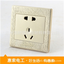 厂家供应86型开关插座V9雕花金五孔插座