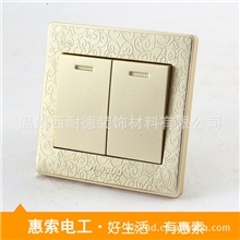 供应墙壁开关86型开关插座开关插座面板V9雕花金二开双控