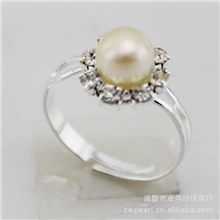 《推荐》珍珠戒指八钻开口调节二元饰品批发珍珠戒指121201