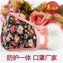 冬季纯棉印花保暖护耳口罩批发口罩耳罩二合一批发防尘口罩厂家