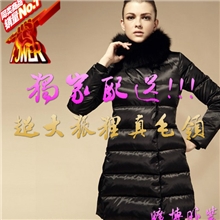 品牌羽绒服新款外套女款超大毛领新款绒衣修身女中长款羽绒服批发