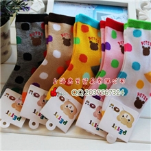 2013韩国卡通短袜/儿童袜子/秋冬最新款/外贸童袜笑脸短袜圆点熊