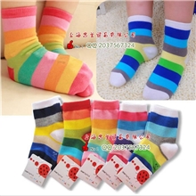 秋冬彩虹纯棉儿童袜子无骨透气男女童宝宝棉袜松口可爱婴儿袜子