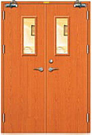 供应带玻璃视口甲级双扇木质防火门，优质防火门低价厂家直销！