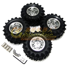 超大越野弹性橡胶轮1/10模型电车用轮胎+电镀轮毂全套送扳手