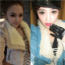 13秋冬韩版女装短款修身皮衣大翻领羊羔毛外套机车皮衣女外套棉衣