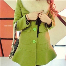热卖2013冬季新款韩版女装甜美修身仿真毛领单排扣毛呢子大衣外套