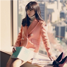 2013冬装新款韩国时尚百搭双排扣甜美大翻领修身短款毛呢大衣外套