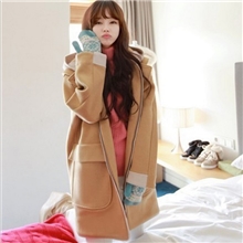 秋冬季韩版新款女装宽松中长款加大码毛呢外套可卸连帽大衣风衣