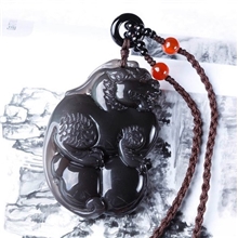 纯天然极品冰种黑曜石如意貔貅吊坠男女款士挂件辟邪招财