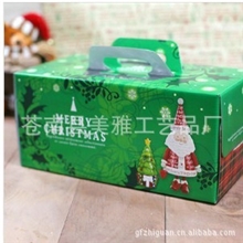 圣诞烘焙包装精致绿色圣诞快乐手提窗口蛋糕卷盒长方形蛋糕盒