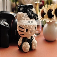 苹果iphone4s\5贴水钻手机保护套珍珠外壳坐姿hellokitty猫